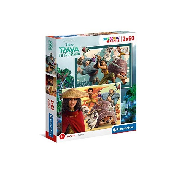 Clementoni- Disney Raya and The Last Dragon Raya-2x60 Enfant-boîte de 2 Puzzles 60 pièces -fabriqué en Italie, 5 Ans et Plu