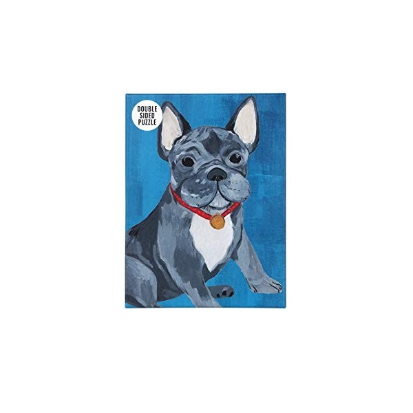 Talking Tables- Dog Puzzle et Affiche Bouledogue français à Deux Faces Bleu de 100 pièces illustrés, Animaux | pour Les Enfan