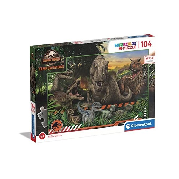 Clementoni Supercolor Jurassic World Camp Cretaceous-104 pièces, 6 Ans série Netflix, Enfant, Puzzle Dinosaure-fabriqué en It