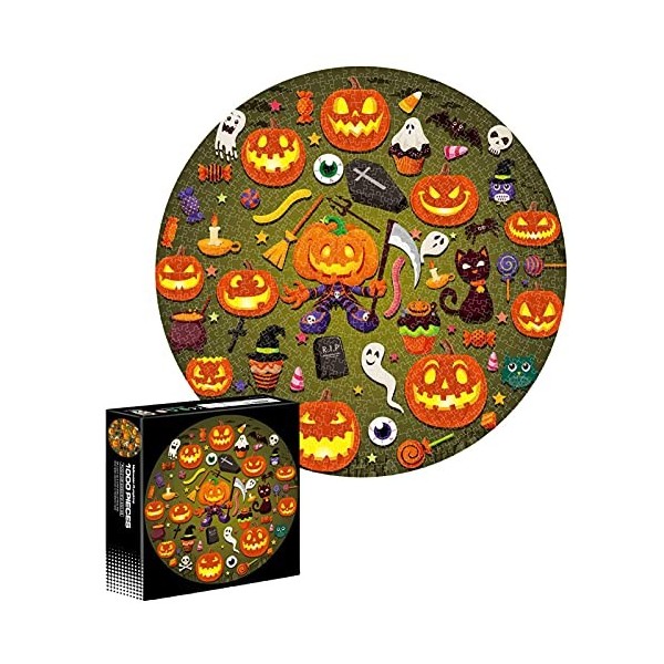 A/A 1000 pièces de puzzle rond pour adulte Thème Halloween Jeu de décompression Jouets éducatifs Cadeau