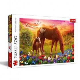 Trefl-Chevaux dans la Prairie-Puzzle 500 éléments-Puzzle pour Les Amoureux des Animaux, Chevaux, DIY, Amusement, Puzzles Clas