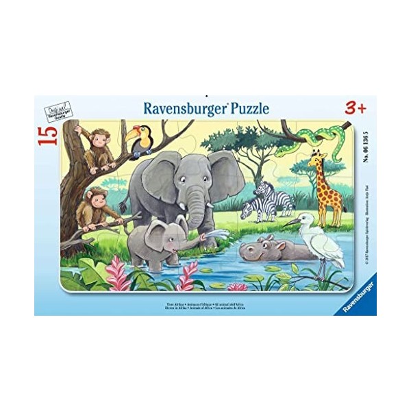 Ravensburger - Puzzle Enfant - Puzzle cadre 15 pièces - Animaux dAfrique - Fille ou garçon dès 4 ans - Puzzle de qualité sup