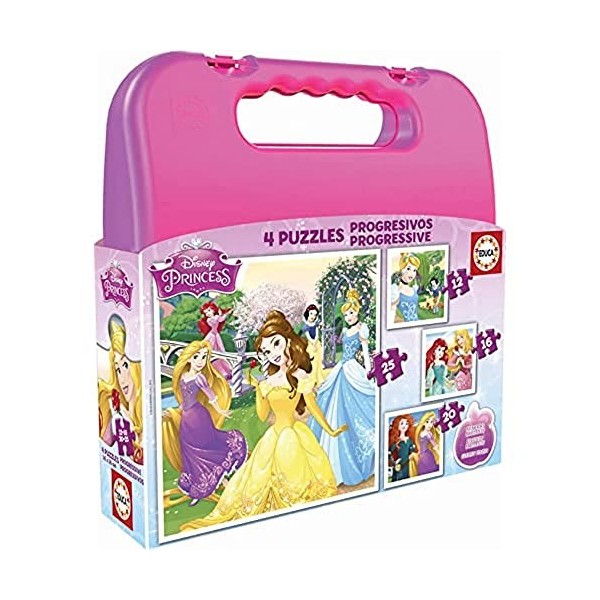 Educa - 16508 - Koffer Progressive Puzzle - Disney Princesse - Set De 4 Rouge Small