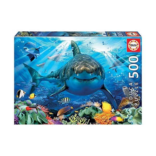 Educa - Puzzle de 500 pièces pour Enfants et Adultes | Grand Requin Blanc. Comprend Fix Puzzle Tail pour laccrocher Une Fois