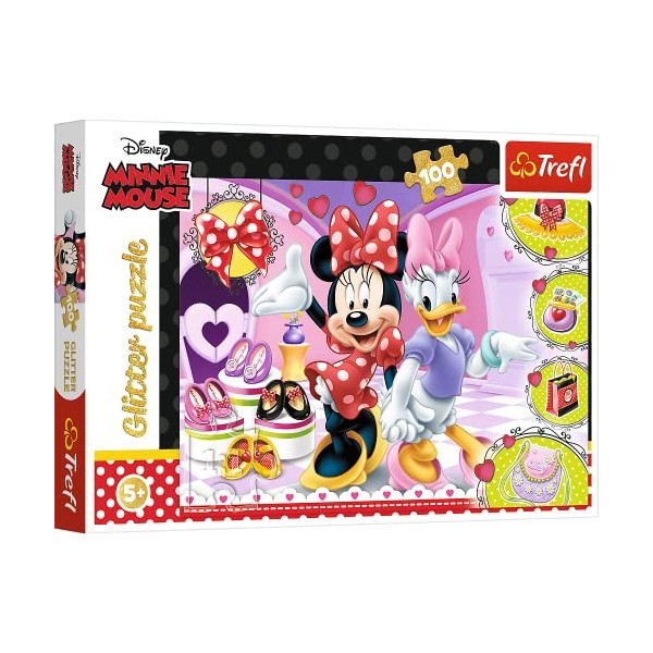 Trefl Glitter-Minnie et Sparkles-100 Pièces, pour Enfants à partir de 5 Ans Puzzle, TR14820, Coloré