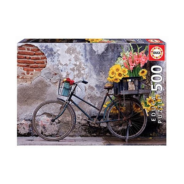 Educa - Puzzle de 500 pièces pour Enfants et Adultes | Bicyclette avec des Fleurs. Comprend Fix Puzzle Tail pour laccrocher 