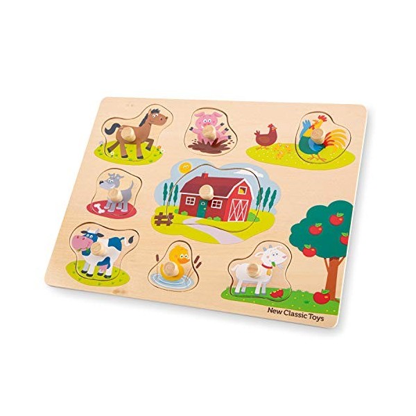 New Classic Toys- Puzzle Classique en Bois éducatif de la Ferme pour garçon et Fille de 2 Ans Multicolore, 10430