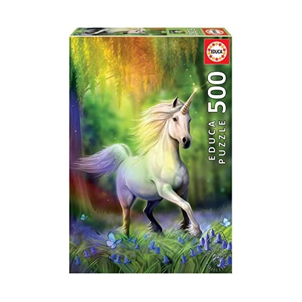 Educa - Puzzle de 500 pièces pour Enfants et Adultes Licorne à la Poursuite de larc-en-Ciel. Comprend Fix Puzzle Tail pour l