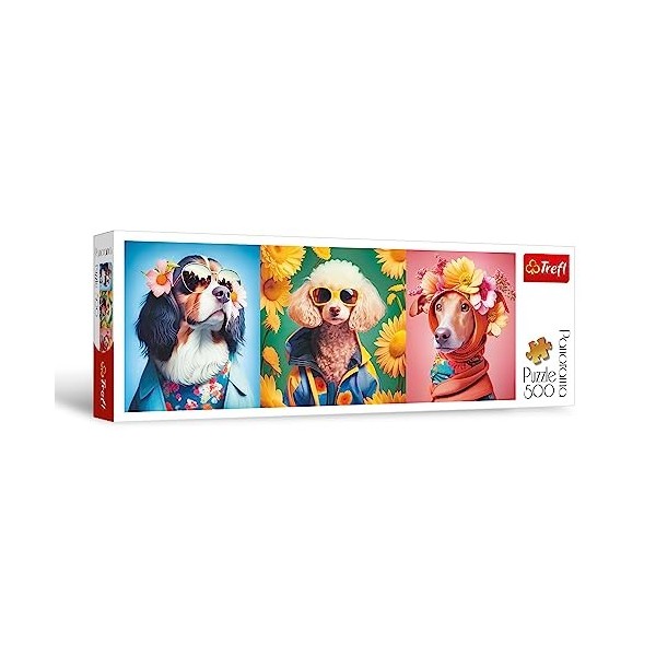 Trefl-Défilée de Mode, édition Chien-Puzzle panoramique 500 éléments-Puzzle Amusant pour Les Amoureux des Animaux, Portraits 