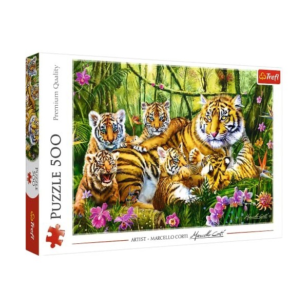 Trefl 500 Pièces Qualité Premium pour Adultes et Enfants à partir de 10 Ans Puzzle, 37350, Famille de Tigres