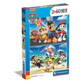 Clementoni- Paw Patrol Supercolor PatPatrouille-2x60 Enfants 4 Ans, Boîte De 2 60 Pièces , Puzzle Dessin Animé-Fabriqué en 
