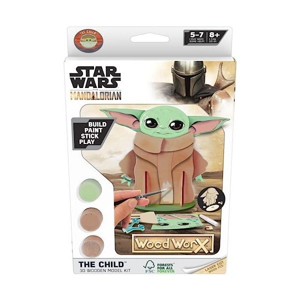 Wood Worx - Star Wars - Bébé Yoda - Jeu de Construction - Jeu Créatif - Pour Enfants à Partir de 8 Ans - Pièces en Bois - Maq