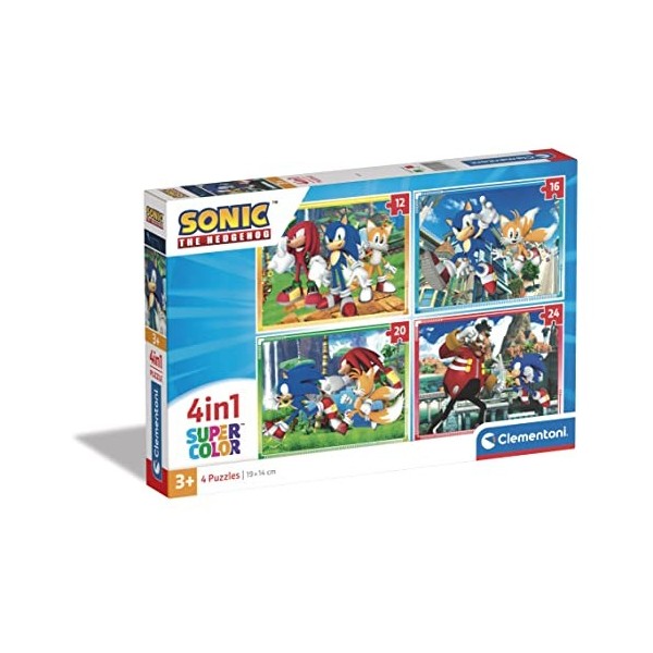 Clementoni Supercolor 4 in 1-Sonic Progressifs 12, 16, 20, 24 Pièces , Enfants 3 Ans, Puzzle Dessin Animé-Fabriqué en Italie