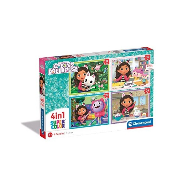 Clementoni Supercolor 4 in 1-GabbyS Dollhouse Progressifs 12, 16, 20, 24 Pièces , Enfants 3 Ans, Puzzle Dessin Animé-Fabriq