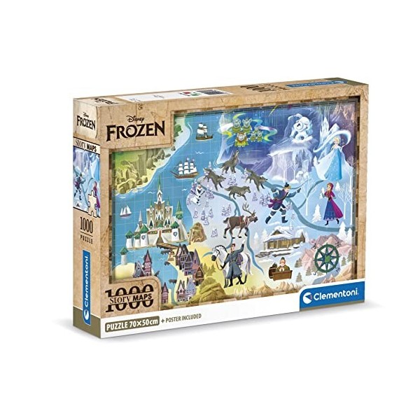Clementoni Disney Maps Frozen-1000 Pièces-Puzzle, Divertissement pour Adultes-Fabriqué en Italie, 39784