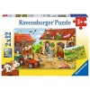 Ravensburger - Puzzle Enfant - Puzzles 2x12 p - Chantier et ferme - Dès 3 ans - 07616, Vert, 19.2 x 3.8 x 27.4 cm