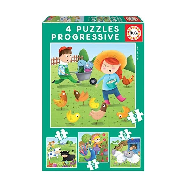 Educa - Animaux de la Ferme. 4 Puzzles Enfant Progressifs. +3 Ans. Ref. 17145