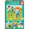 Educa - Animaux de la Ferme. 4 Puzzles Enfant Progressifs. +3 Ans. Ref. 17145