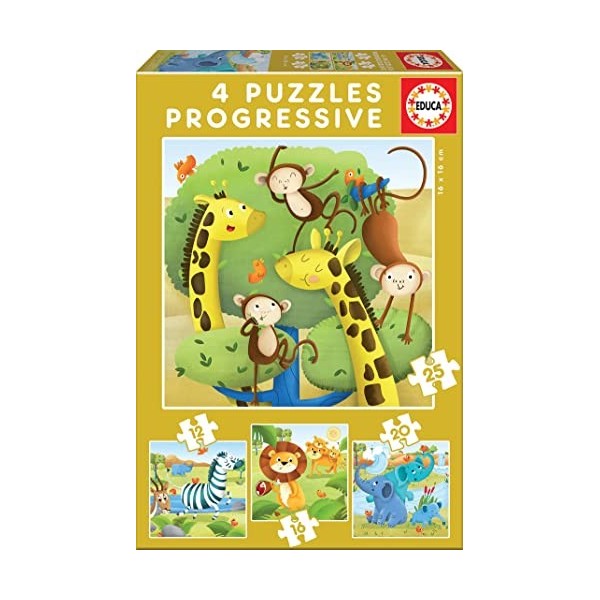 Educa - Animaux Sauvages. 4 Puzzles Enfant Progressives. +3 Ans. Ref. 17147