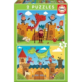 Educa - Dragons et Chevaliers. 2 Puzzles Enfant 48 pièces. +4 Ans. 17151