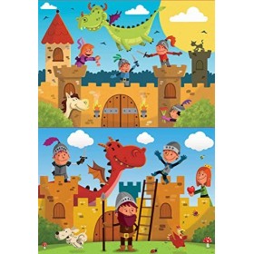Educa - Dragons et Chevaliers. 2 Puzzles Enfant 48 pièces. +4 Ans. 17151
