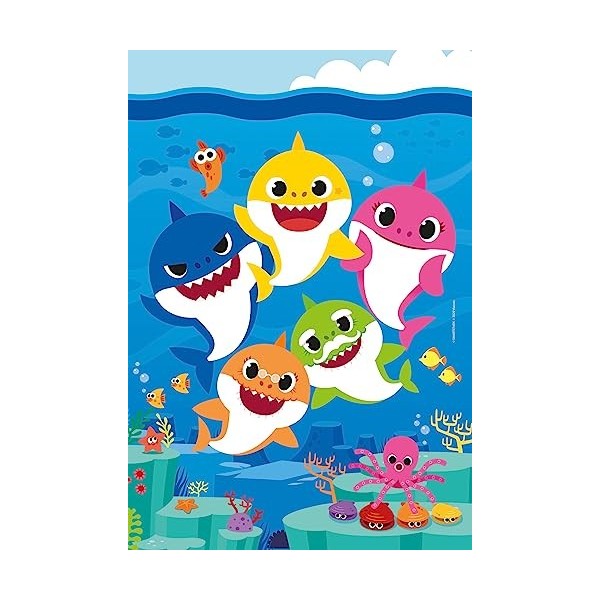 Clementoni Supercolor Pinkfong Baby Shark Shark-3x48 Enfant-boîte de 3 Puzzles 48 pièces -fabriqué en Italie, 4 Ans et Plus