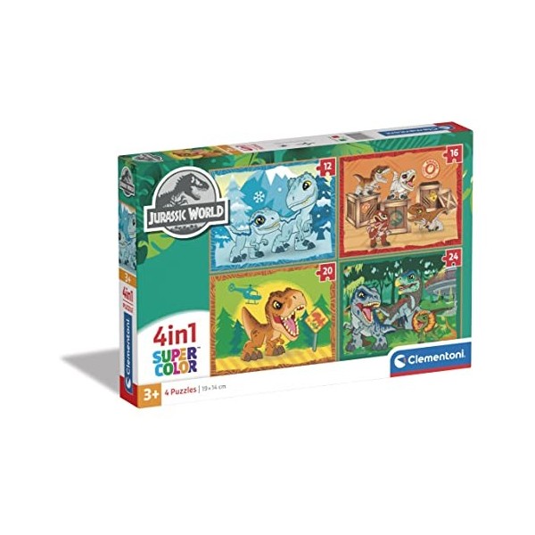 Clementoni Supercolor 4 in 1-Jurassic World Progressifs 12, 16, 20, 24 Pièces , Enfants 3 Ans, Puzzle Dessin Animé-Fabriqué 