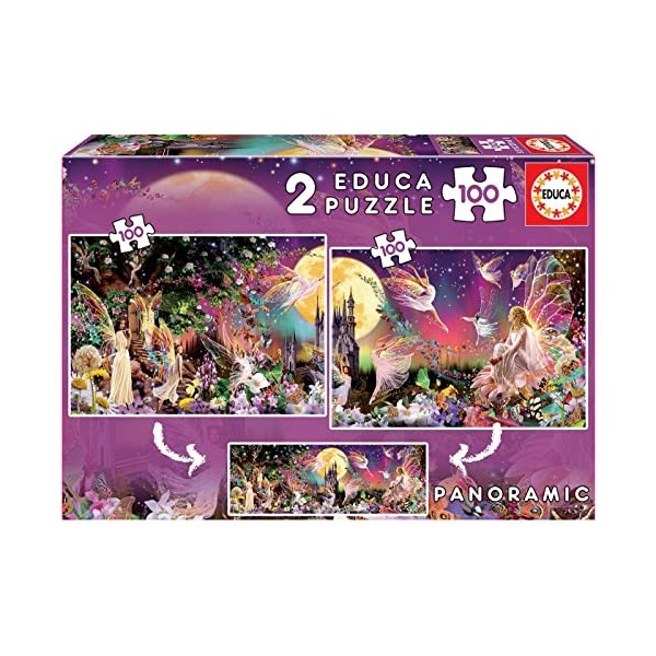 Educa - Triptyque 2x100 Fairy, 2 Puzzles de 100 pièces, Júntas et Vous obtiendrez Un Fantastique Puzzle panoramique, Mesure a