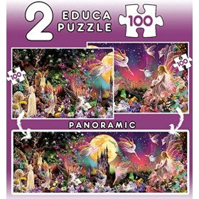 Educa - Triptyque 2x100 Fairy, 2 Puzzles de 100 pièces, Júntas et Vous obtiendrez Un Fantastique Puzzle panoramique, Mesure a