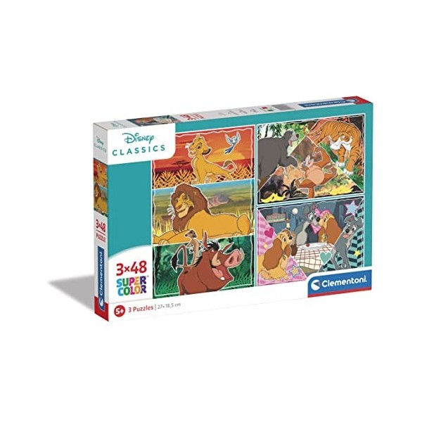 Clementoni- Disney Classics Supercolor Classics-3x48 Enfants 5 Ans, Boîte De 3 48 Pièces , Puzzle Dessin Animé-Fabriqué en I