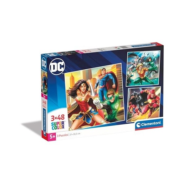 Clementoni- DC Comics Justice League Supercolor League-3x48 Enfants 5 Ans, Boîte De 3 48 Pièces , Puzzle Dessin Animé-Fabriq