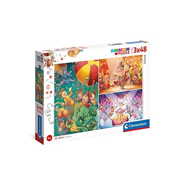 Clementoni Cirque-3x48 Enfant-boîte de 3 Puzzles 48 pièces -fabriqué en Italie, 4 Ans et Plus, 25264, No Color