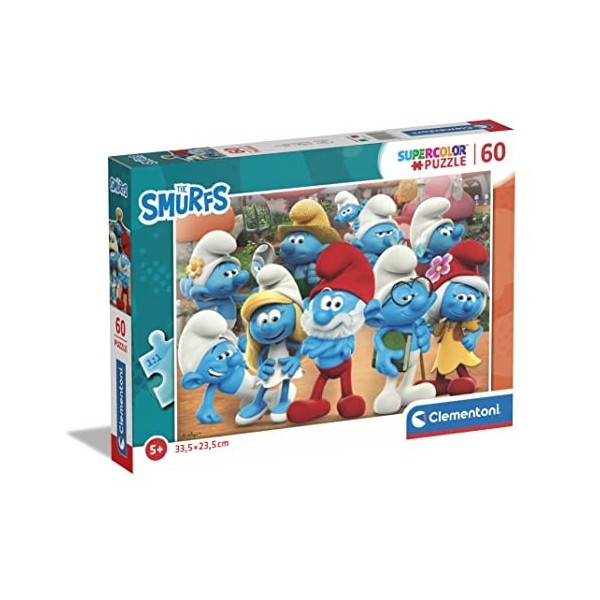 Clementoni- The Smurfs Supercolor Smurfs-60 Pièces, Enfants 5 Ans, Puzzle Dessin Animé-Fabriqué en Italie, 26191