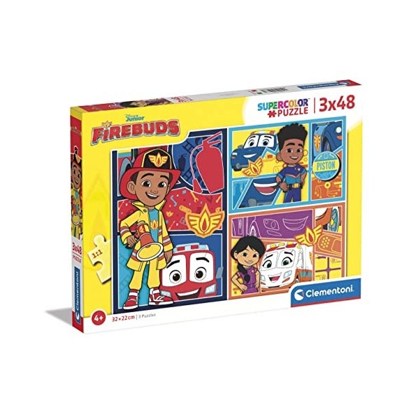 Clementoni- Disney Firebuds Supercolor Firebuds-3x48 Enfants 5 Ans, Boîte De 3 48 Pièces , Puzzle Dessin Animé-Fabriqué en I