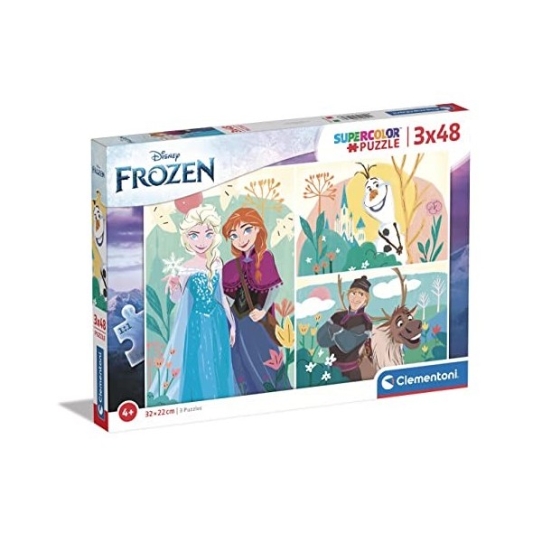 Clementoni- Disney Frozen Supercolor Reine des Neiges-3x48 Enfants 5 Ans, Boîte De 3 48 Pièces , Puzzle Dessin Animé-Fabriqu