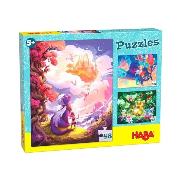 HABA 305917 Puzzles In Fantasyland- with 3 imaginative themes, 48 piece puzzle for ages 5 and Up