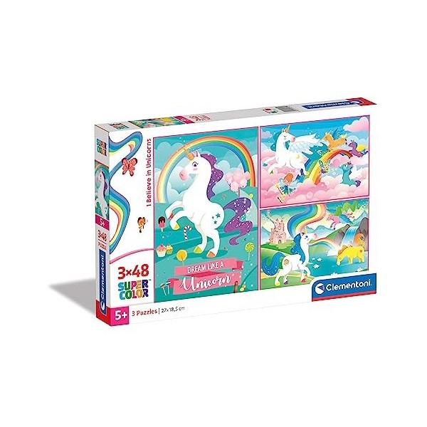 Pack de 3 puzzles Licorne pour enfants 48 pièces - Développe la motricité de votre enfant - Format : 26,8 x 18,3 cm - Idéale 