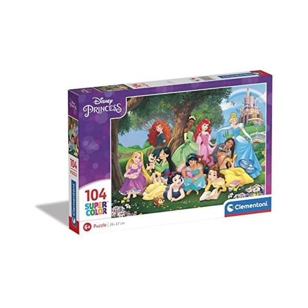 Clementoni- Disney Princess Supercolor Princess-104 Pièces, Enfants 6 Ans, Puzzle Dessin Animé-Fabriqué en Italie, 25743