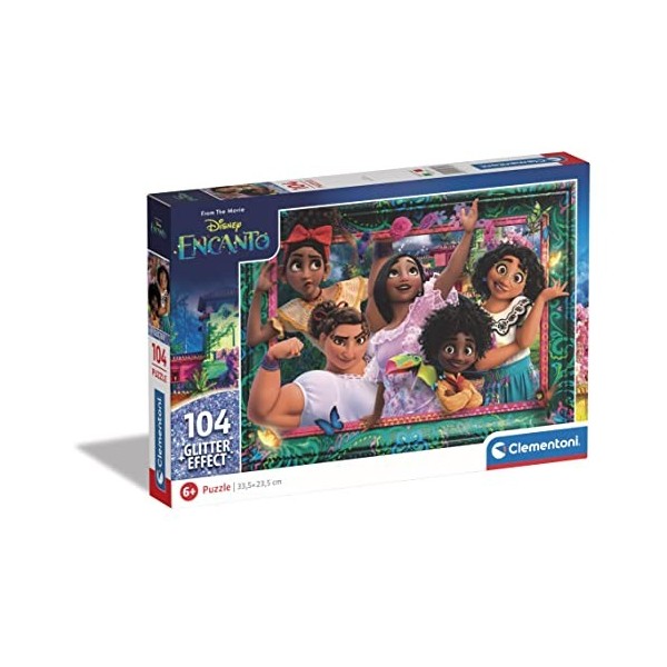 Clementoni- Disney Encanto Glitter Encanto-104 Pièces, Enfants 6 Ans, Puzzle Dessin Animé-Fabriqué en Italie, 20348