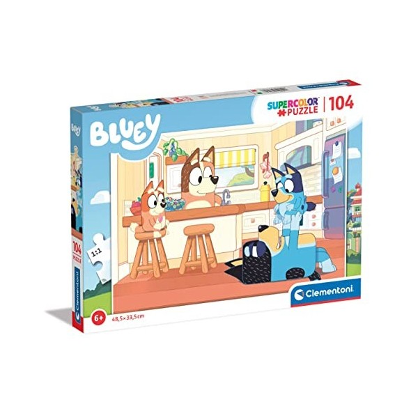 Clementoni- Bluey Supercolor Puzzle-Bluey-104 Pièces, Enfants 6 Ans, Puzzle Dessin Animé-Fabriqué en Italie, 27169, Multicolo