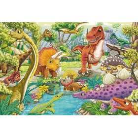 Schmidt Spiele 56465 Puzzle Amusant avec Les Dinosaures, 3 Fois 24 pièces, Coloré