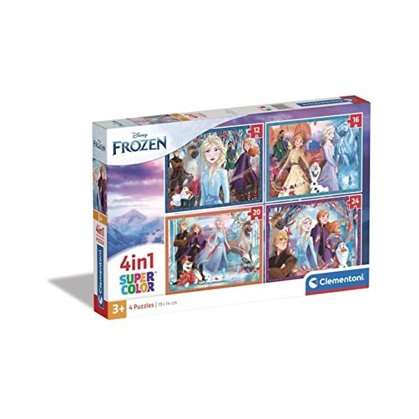 Clementoni Frozen Supercolor 4 in 1-Disney La Reine des Neiges Progressifs 12, 16, 20, 24 Pièces , Enfants 3 Ans, Puzzle Des