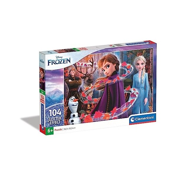 Clementoni Disney Frozen Glitter Reine des Neiges 2-104 pièces-Puzzle Enfant-fabriqué en Italie, 6 Ans et Plus, 20162, Multic