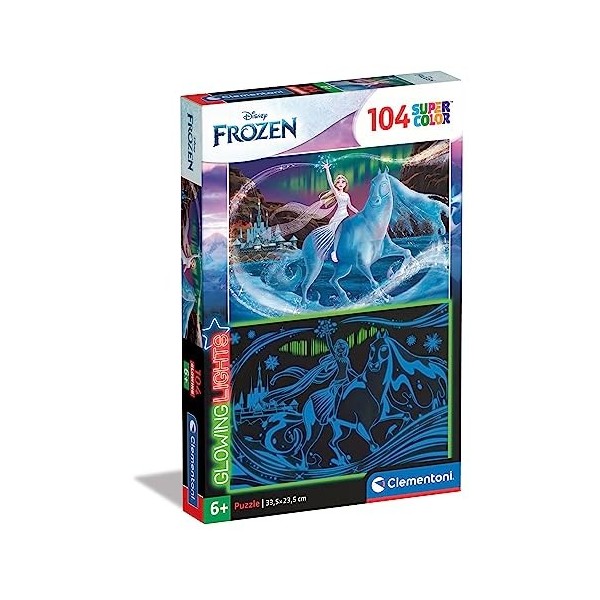 Clementoni- Frozen 2 Glowing Lights Collection-Disney La Reine des Neiges 2-104 pièces, 6 Ans Enfant Dessin animé, Puzzle Flu