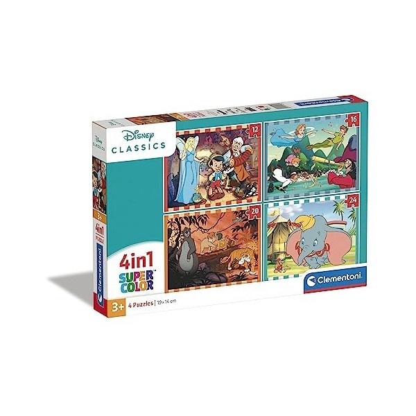 Clementoni - 21523 - Puzzle 4 en 1 - Disney Classique - 4 puzzles de 12, 16, 20 et 24 pièces - Jeu Educatif, de Réflexion et 