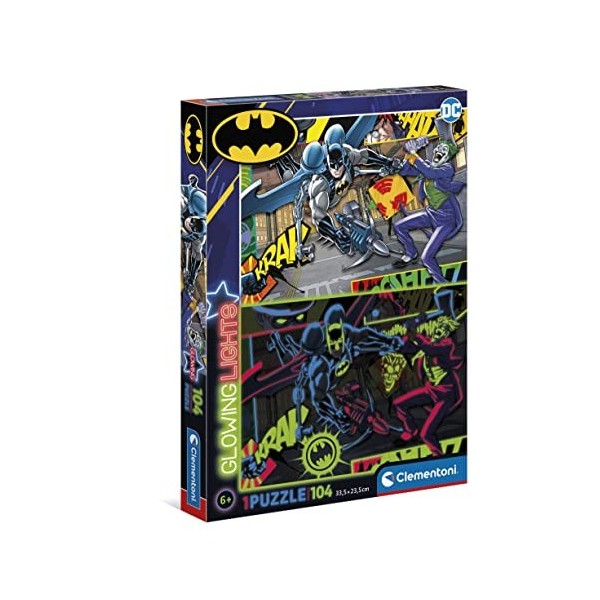 Clementoni- Batman Supercolor Glowing Lights-Batman-104 Pièces, Enfants 6 Ans, Puzzle Dessin Animé-Fabriqué en Italie, 27175