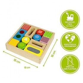 EverEarth Bloc Bois Enfant dExploration des Sens-Matériel Robuste de Construction Durable-Peinture à leau Écologique et Ino