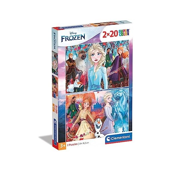 Clementoni Supercolor Disney La Reine des Neiges 2-2x20 enfant-boîte de 2 puzzles 20 pièces -fabriqué en Italie, 3 ans et p