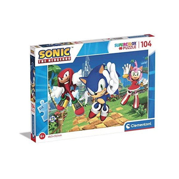 Clementoni- Sonic Supercolor Puzzle-Sonic-104 Pièces, Enfants 6 Ans, Puzzle Dessin Animé-Fabriqué en Italie, 27256