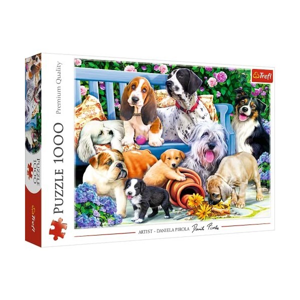 Trefl- Hunde im Garten 1000 Pièces Jouant Banc Rencontre DIY Divertissement Créatif Cadeau Amusement Puzzles Classiques pour 